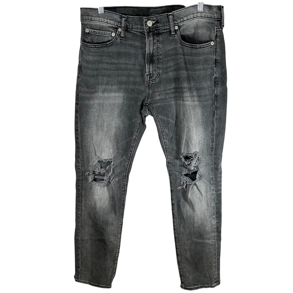 Abercrombie & Fitch Mens Skinny Taper Stretch Distressed Black Jeans 33x32
